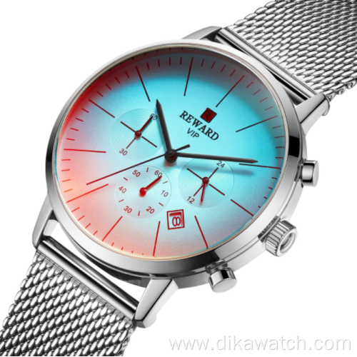 REWARD 82004M new fashion shiny glass color men's watch top luxury brand stainless steel business watch